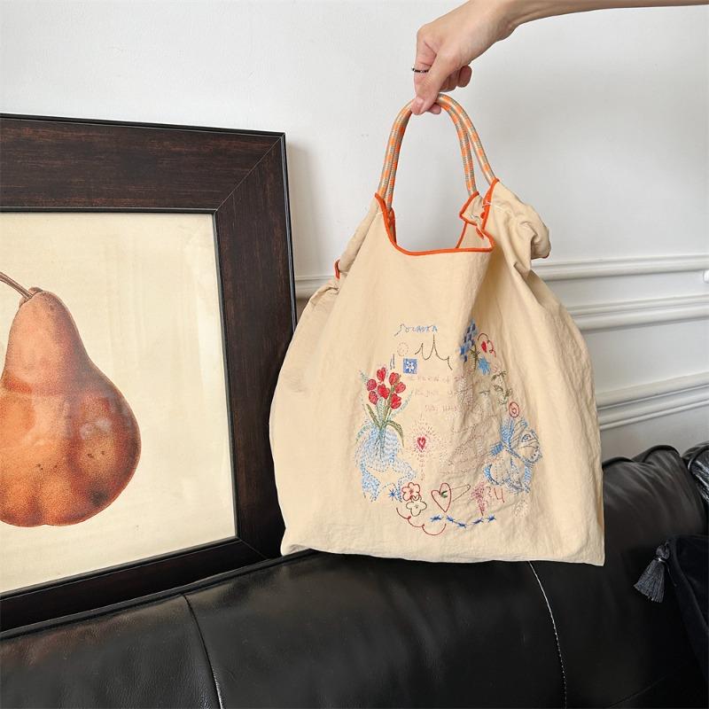 Small Fresh Embroidery Handheld Oxford Bag Girls Sweet Shopping Cloth Bag Student Class Handbag