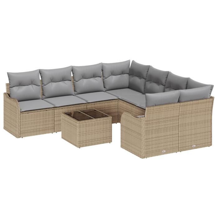 VidaXL Canapé de Jardin 9 Pièces avec Coussins Beige Rattan Poly 3345640