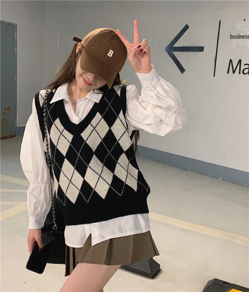 

Женский многослойный жилет-свитер с ромбовидным узором весна-осень 2024 г. One Size чёрный