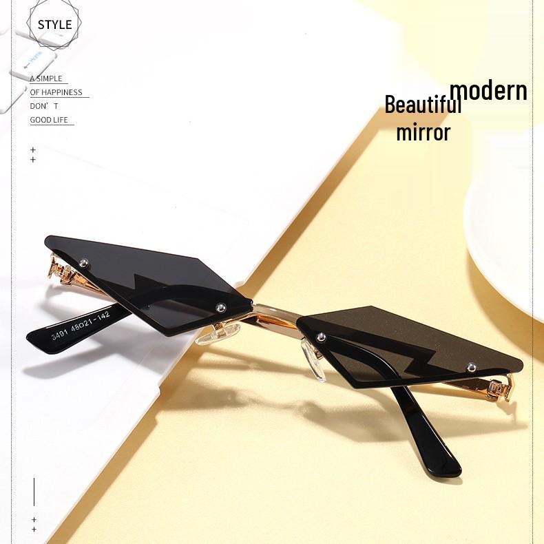 Trendy Rimless Metal Triangle Sunglasses - Fashionable European American Style 3491