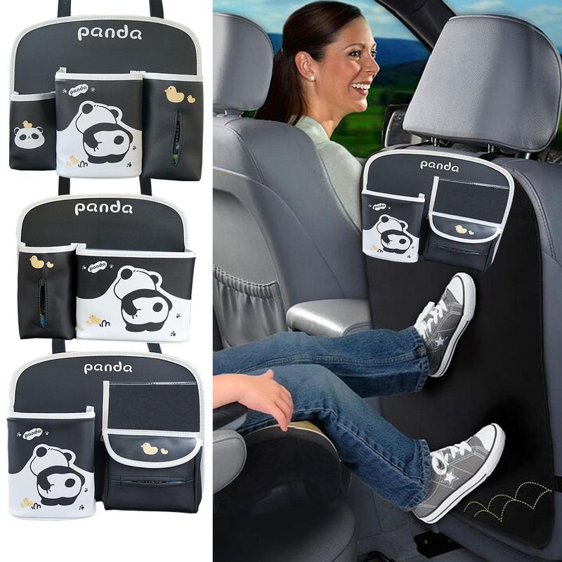 Car Seat Storage Bag Panda Pattern PU Leather Back Of Seat Car Bag Back Of Seat Car Organizer Back Seat Organizers And Storage