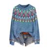 Women's Casual Long Sleeve Round Neck Soft Printed Sweater Pullover for Fall Winter