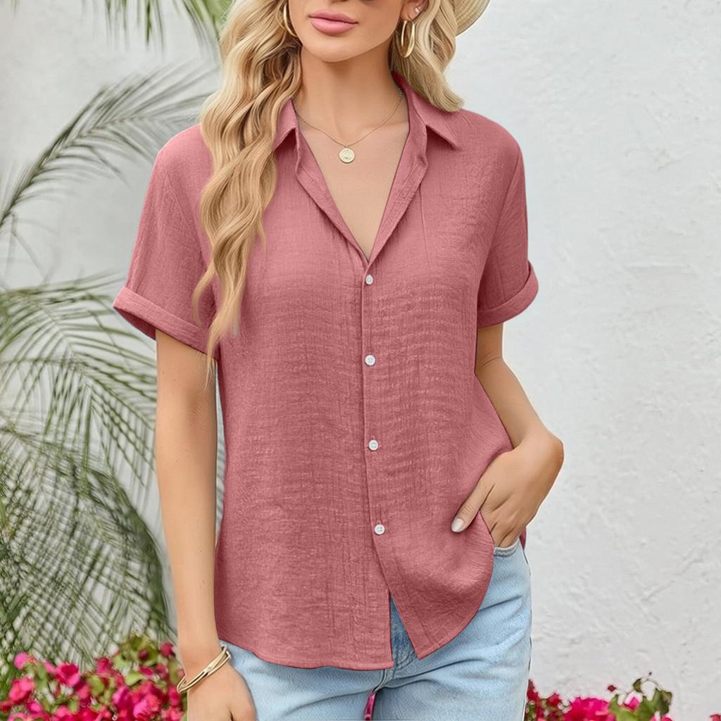 Women's T-shirt Casual Shirt Elegant Summer Short Sleeved Button Oversized T-shirt Shirt Top