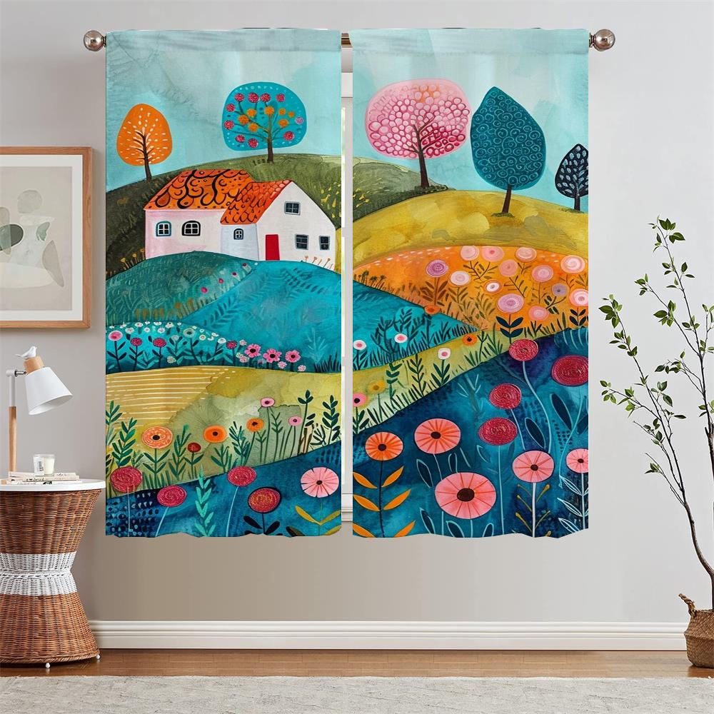 Gorgeous Painting Blackout Luxury Curtains for Living Room on Sale Bedroom Decoration Kitchen Curtains Salon 2 Cheap Pieces the