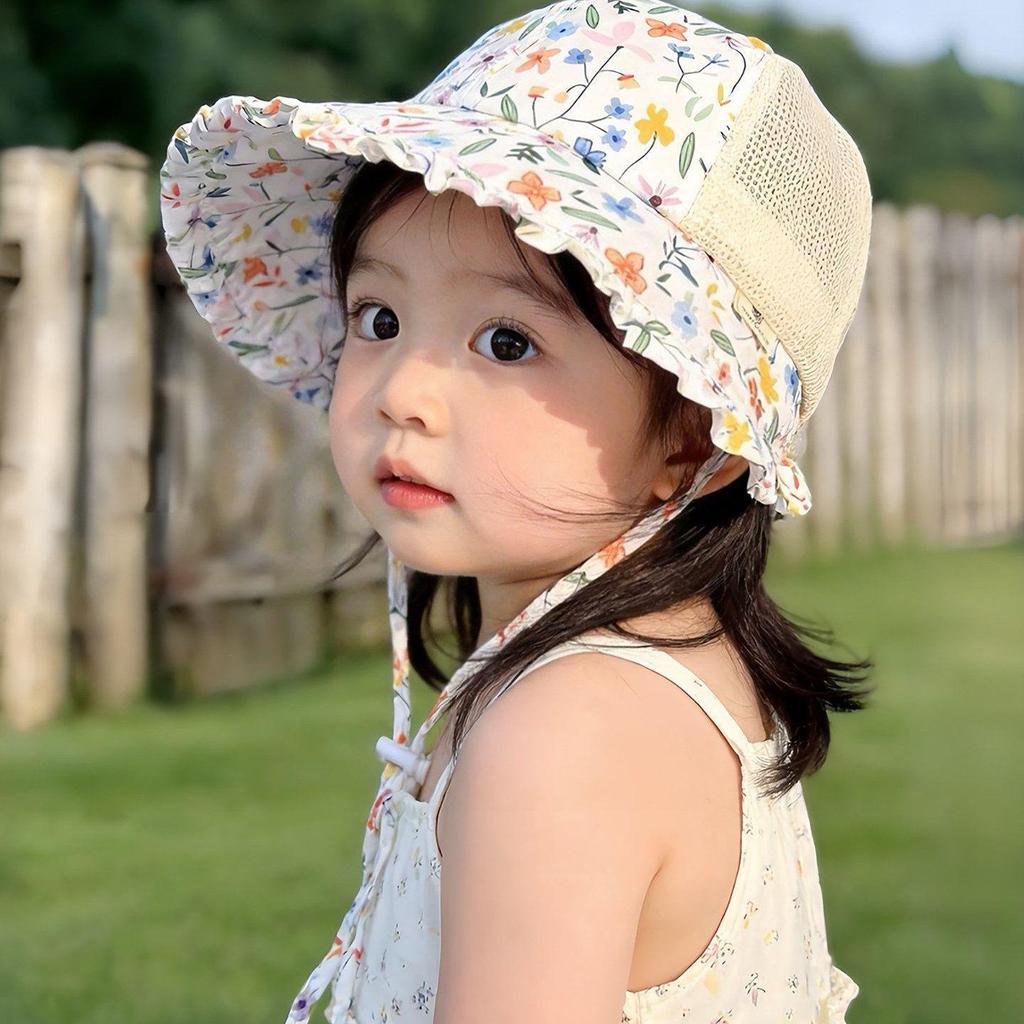 Baby Girl Floral Mesh Sun Hat - Breathable Summer Protection