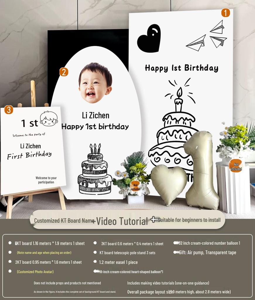 Korean Style First Birthday Decorations: Balloons & Backdrop for Boys & Girls