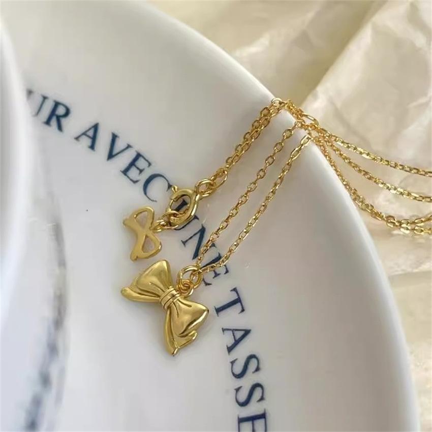 Korean version 925 silver bow necklace 2025 new fashion simple temperament niche ins Internet celebrity collarbone chain jewelry
