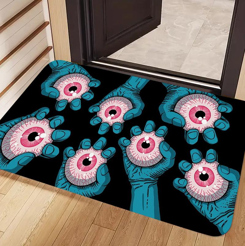 Gothic Horror Hand Holding Eyeball Doormat Weird Monster Eye Print Absorbent Entryway Floor Mat for Front Door Home Decor