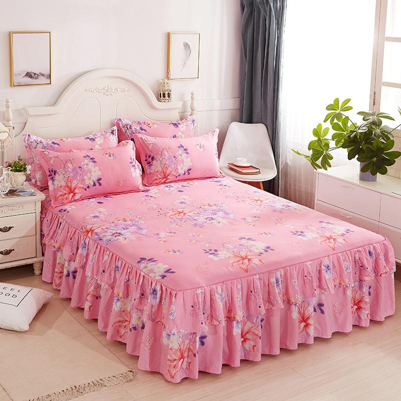 3PC Bedding Set (1xsheet+2xpillowcase)Bed Sheet Ruffled Bed Skirt Fitted Double Bedspread Mattress Cover Bedding Bedsheet Bedspread with Pillowcases