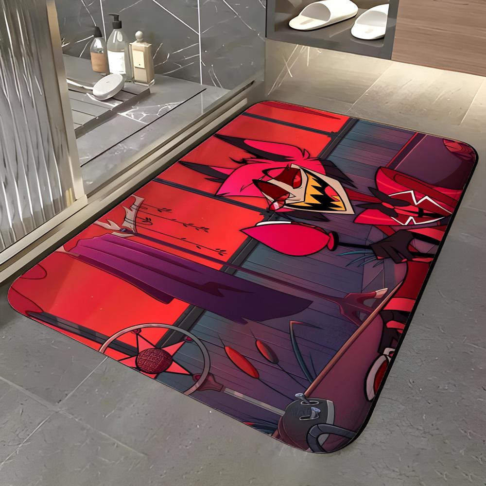 show H-Hazbin Hotel Floor Mat Soft Flannel Entrance Door Mat Non Slip Absorbent Bathroom Bedroom Floor Rug