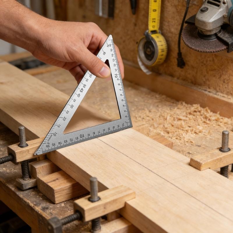 Stainless Steel Triangular Ruler Drawing Triangle Double Side Scale and 2mm Thickness for Woodworking Measuring