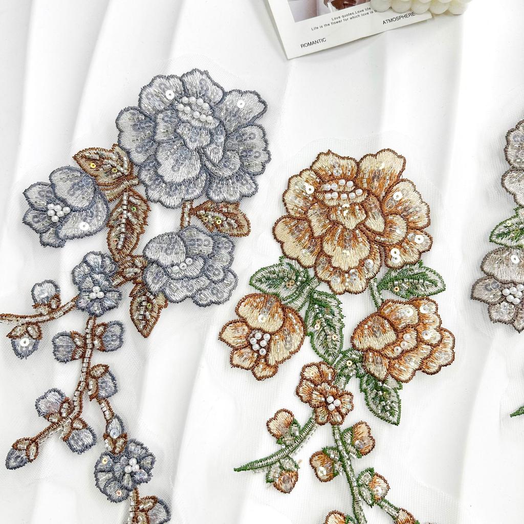 Color Embroidery Beads Three-Dimensional Flower Applique Decorative Cheongsam Dress Top Accessories Cloth Stickers Accessories