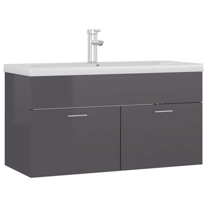 VidaXL Armoire d'Evier avec Lavabo Intégré Meuble de Rangement Placard de Salle de Bain Armoire de Rangement Toilette Gris 3071296