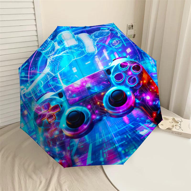 1pc Cyberpunk Gamepad Pattern Umbrella Design Automatic Opening and Closing Umbrella, High-quality Travel Umbrella, c1128159