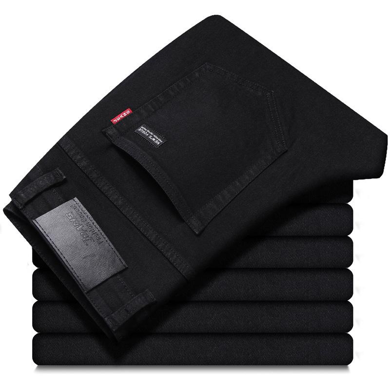 Pure Black Jeans Men's Spring New Elastic Slim Straight Trousers Men's Business Casual Trousers Spring and Autumn Models