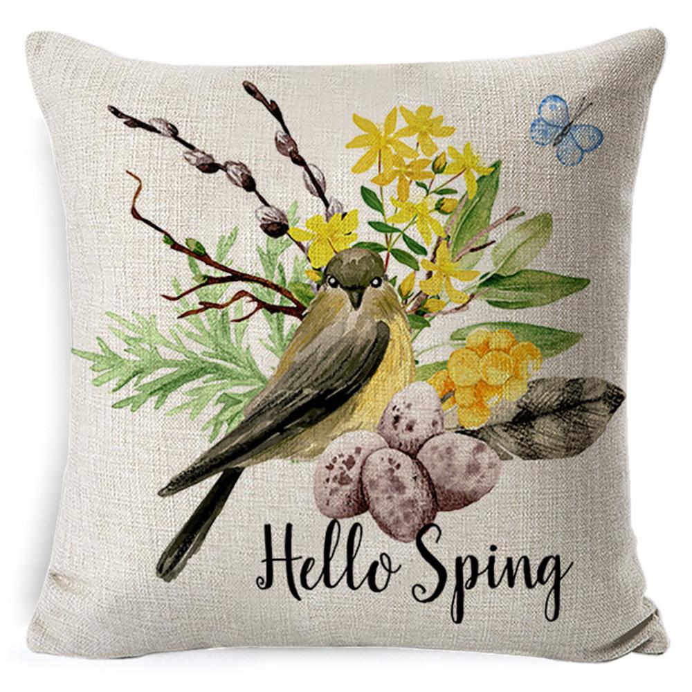 Cartoon Easter Pillow Cover Linen Watercolor Bunny Egg Home Sofa Cushion Cover