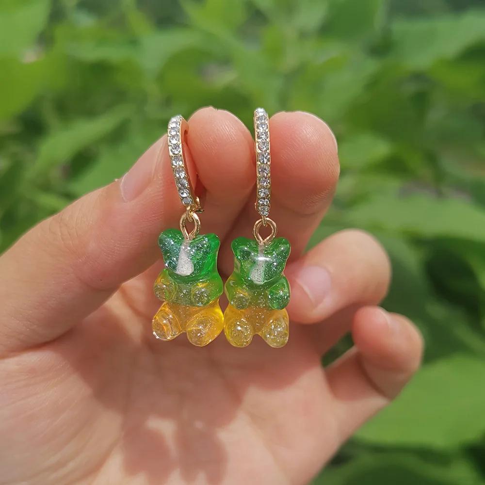 Cute Acrylic Candy Gummy Bear Dangle Earrings for Women Rainbow Bear CZ Hoop Earrings 2022 Korean Fashion Sweet Girl Zircon