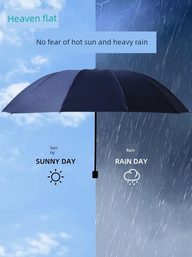 Paradise Umbrella Sun Protection Windproof Large Thickened Reinforced Three-Person Umbrella Men's Dual-Use Folding Umbrella for Rain and Sun Women's