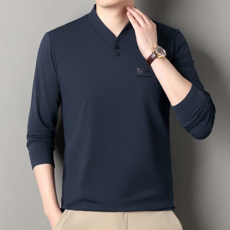 Yalu Men's Casual V-Neck Solid Color Long-Sleeve T-Shirt