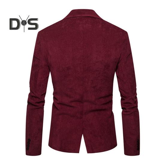 Men Corduroy Suit Coat Lapel Long Sleeve Patchwork Color Suit Jacket with Pockets Single Button Business Outwear Workwear