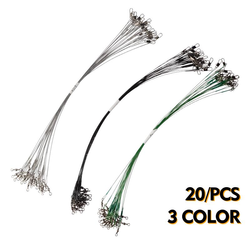 MEREDITH Filo da Pesca in Acciaio Anti-Morso 15cm-30cm Terminale in Filo d'Acciaio con Girella Accessorio da Pesca Treccia con Nucleo in Piombo Filo da Pesca