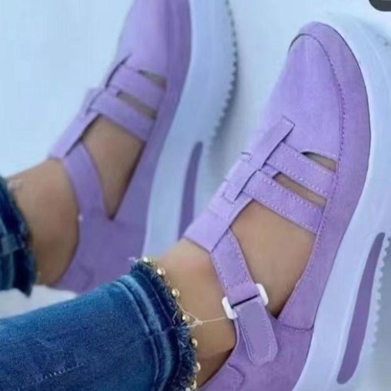 

Летние новые женские спортивные и повседневные туфли большого размера на толстой подошве с перфорацией, с круглым носком, подошва из полиуретана 43 фиолетовый