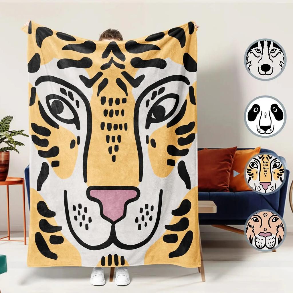 Realistic Tiger Skin Blankets Flannel Textile Decor Animal Print Skin Animal Portable Warm Throw Blankets for Bed Rug Piece King