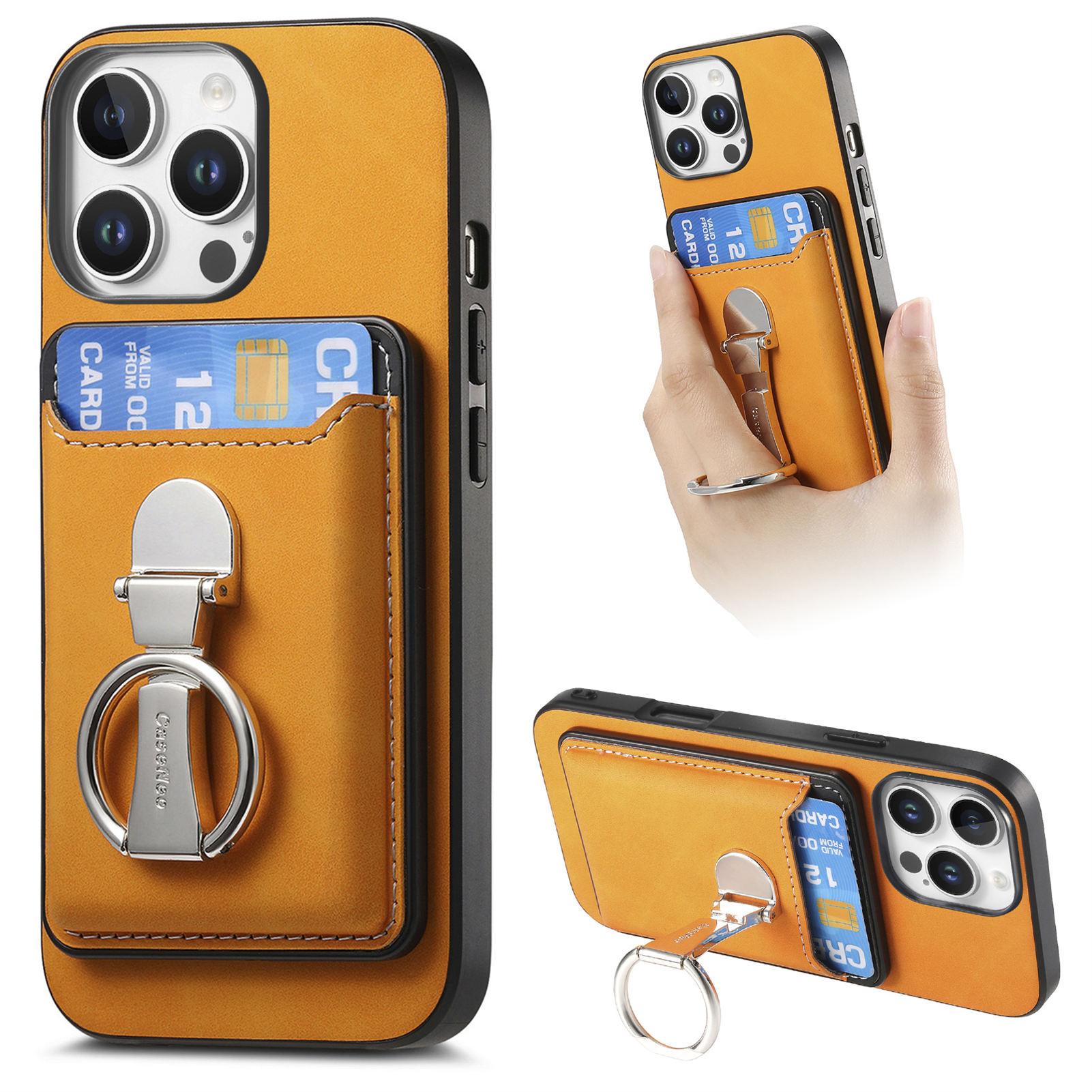 

For iPhone 16 Pro Case Compatible with MagSafe Skin-Touch Cover with Card Bag Kickstand Yellow