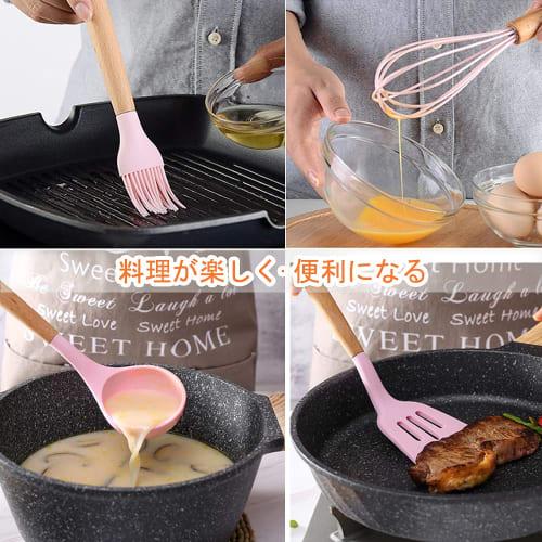 hiino kano Kitchen Utensil Set, Cookware, Baking Utensils, Kitchen Utensils, Heat-Resistant Silicone with Wooden Handles, Dishwasher Safe, Suitable fo