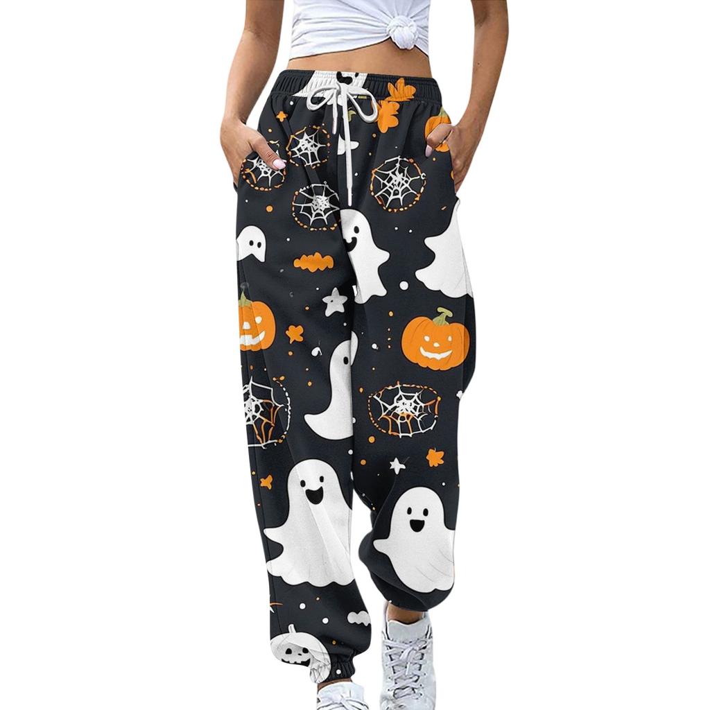 Women's Sports Pants With Pockets Fashion Halloween Print Elastic Waist Pants Casual Sweatpants Pants