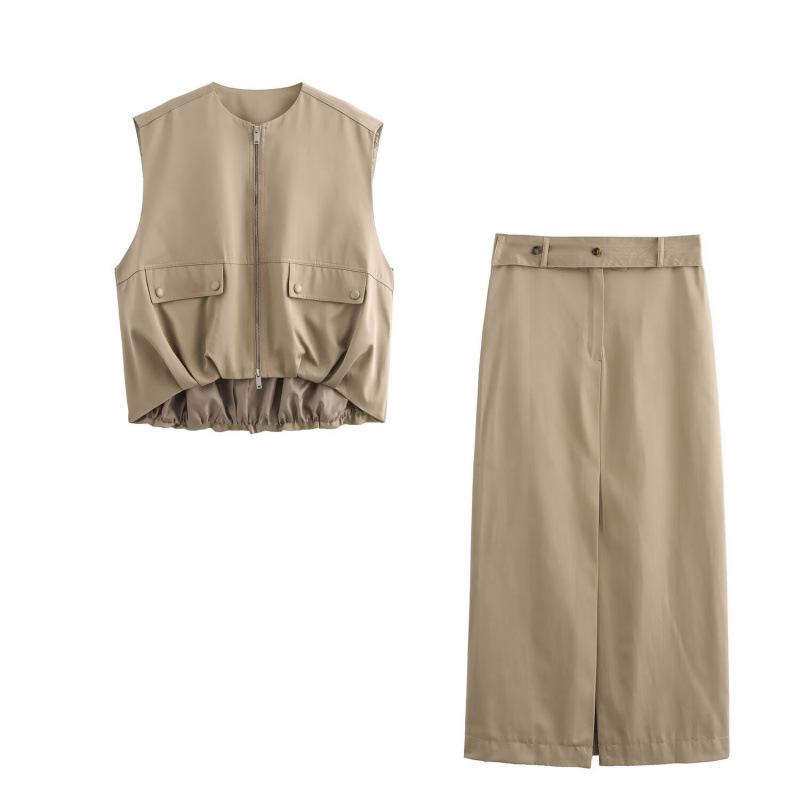 

Retro Autumn High Street Style Sleeveless Vest & Straight Skirt Set XS
