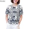 Women Casual Round Neck Short Sleeve Print Blouse