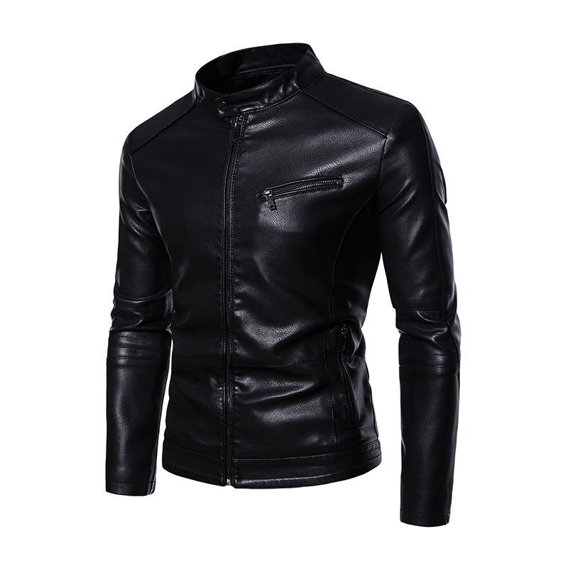Autumn and winter men's casual leather jacket men's locomotive jacket slim-fitting trend young men's pu leather jacket thin velvet