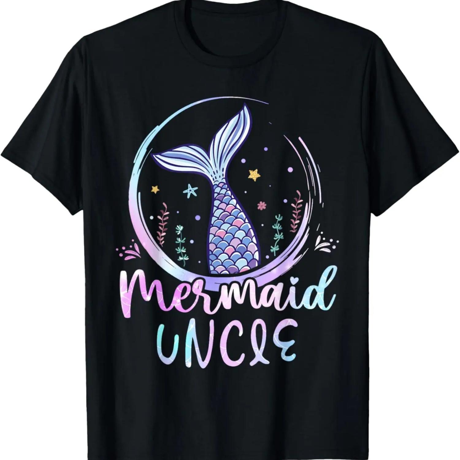 Mens Mermaid Uncle Tee Birthday Mermaid Men Beach Mermaid Tail T-Shirt,100% cotton S