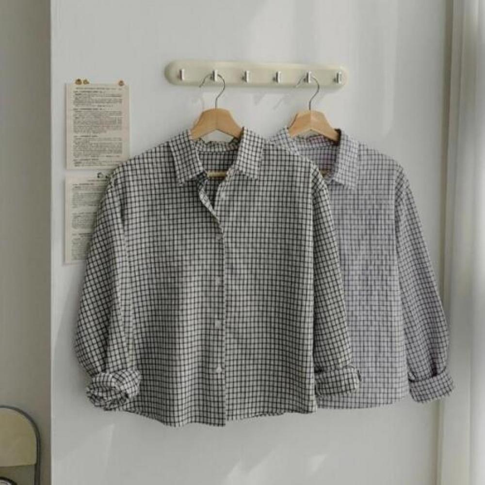 New Arrivals Open Run Women Check Collar Neck Cotton Shirt Semi Loose Fit