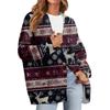 Dámský módní kardigan s dlouhým rukávem, vánočním potiskem, výstřihem do V a knoflíky, volný top