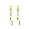 Chinese style olive green jade bamboo section fringed stud earrings niche design temperament Chinese antique long earrings