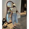 Trendy Summer Vintage Loose Wide Leg Back Button Designer Cropped Capri Denim Pants For Women Versatile Slimming FigureFlattering Casual Wear