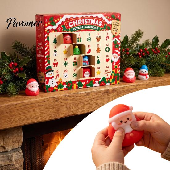 Soft Slow Rebound Toy Christmas Squeeze Advent Calendar 2026, 24 Days Mini Rising Fidget Cute Santa Tree Snowman Ornaments Toys Countdown Calendar,