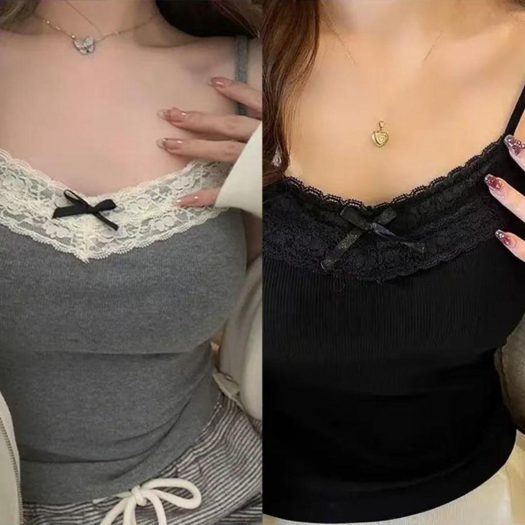 Plus Size Lace Camisole for Women: Elegant Bowknot Sleeveless Base Layer