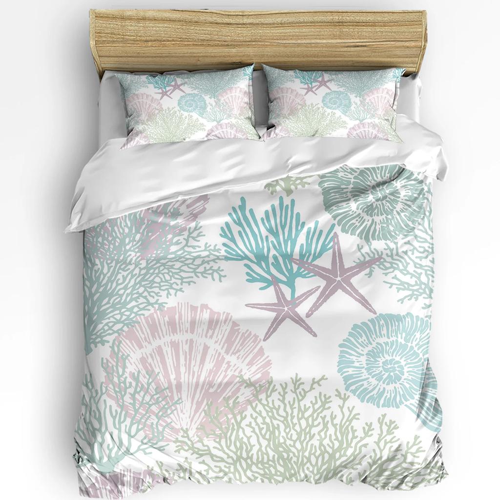 Blue Marine Coral Shels Starfish Soft Duvet Cover featuring Pilow Case Custom 3pcs Beding Set Comfortable Quilt Cover Double Bed Home Textile
