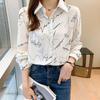 Women's 2025 Retro Hong Kong Style Graffiti Chiffon Blouse - Versatile Spring/Autumn Top