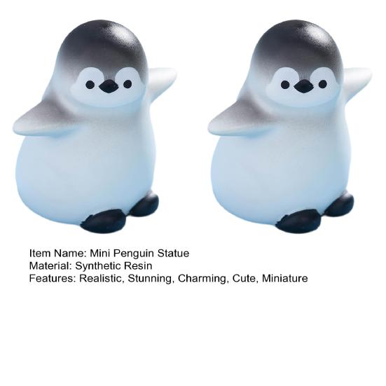 2 Pcs Miniature Penguin Figurines, Cute Tiny Resin Penguin Figures, Mini Arctic Animals Cake Topper for Fairy Garden, Micro Landscape, DIY Crafts
