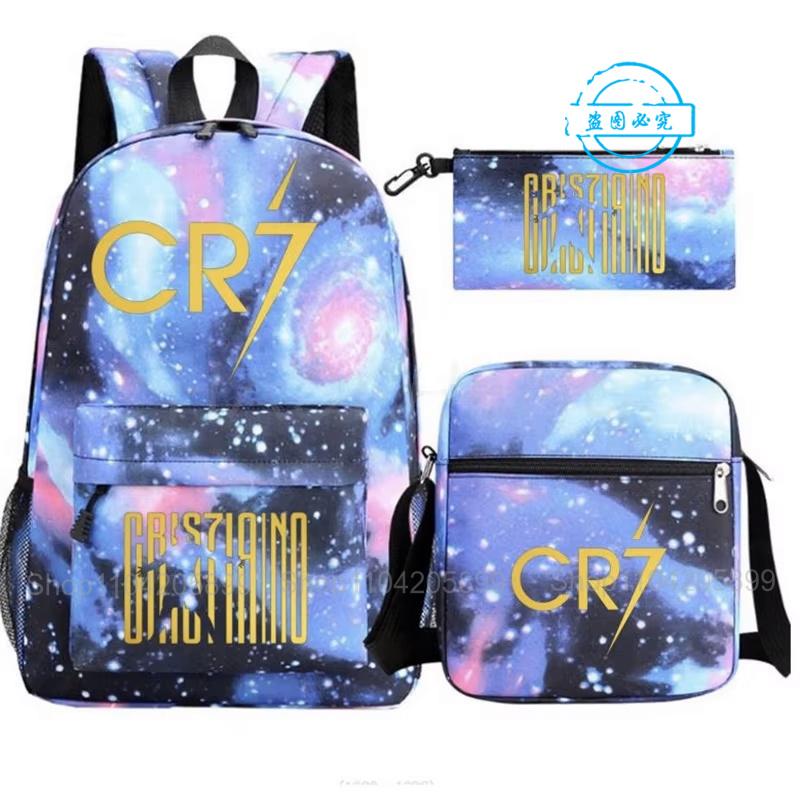 3pcs CR7 Backpacks Ronaldo Print Boys Girls School Bags Student Teenager Mochila Laptop Travel Rucksack Gift