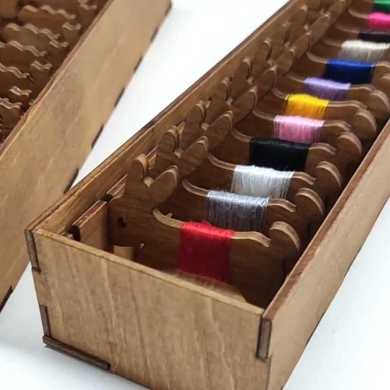 1set Wooden Rabbit Spool Set with Stand | Sheep and Cat Design Thread Organizer Box for Embroidery and Sewing Supplies Storage