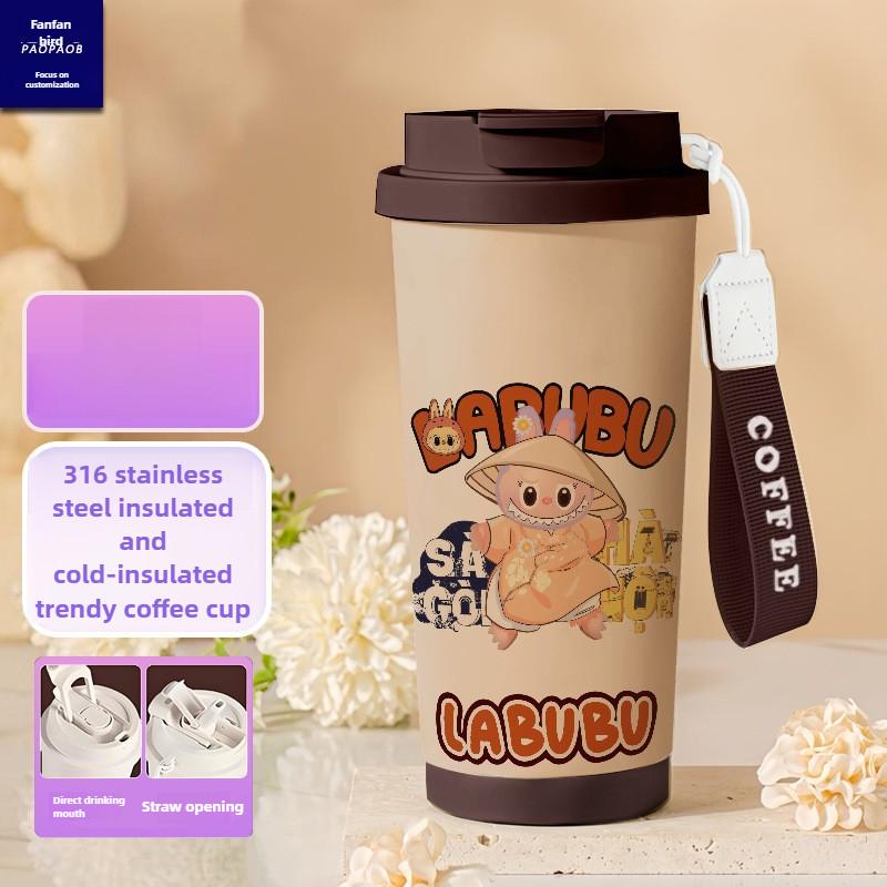 Tecknad Rostfri Stålkopp Högvärdig Termosmugg 3D Dubbel Drickstrå Kaffekopp