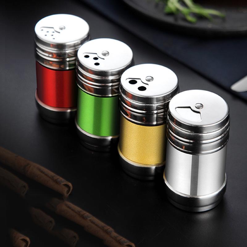 Stainless Steel Spice Jar Rotating Cover Barbecue Salt Sugar Bottle Shaker Pepper Seasoning Can Home Kitchen Cooking Gadgets
