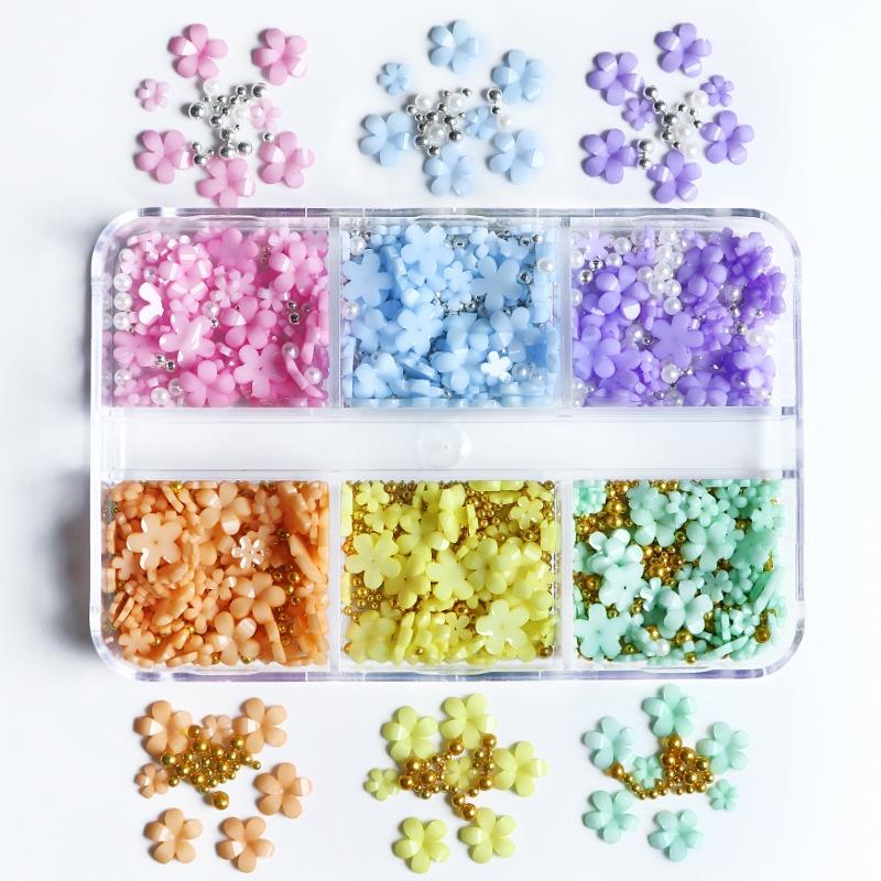 3D Akrylowe Kwiaty Nail Art Charms Cyrkonie Białe Mieszane Kamienne Klejnoty Części do Profesjonalnej Dekoracji Paznokci Akcesoria Materiały