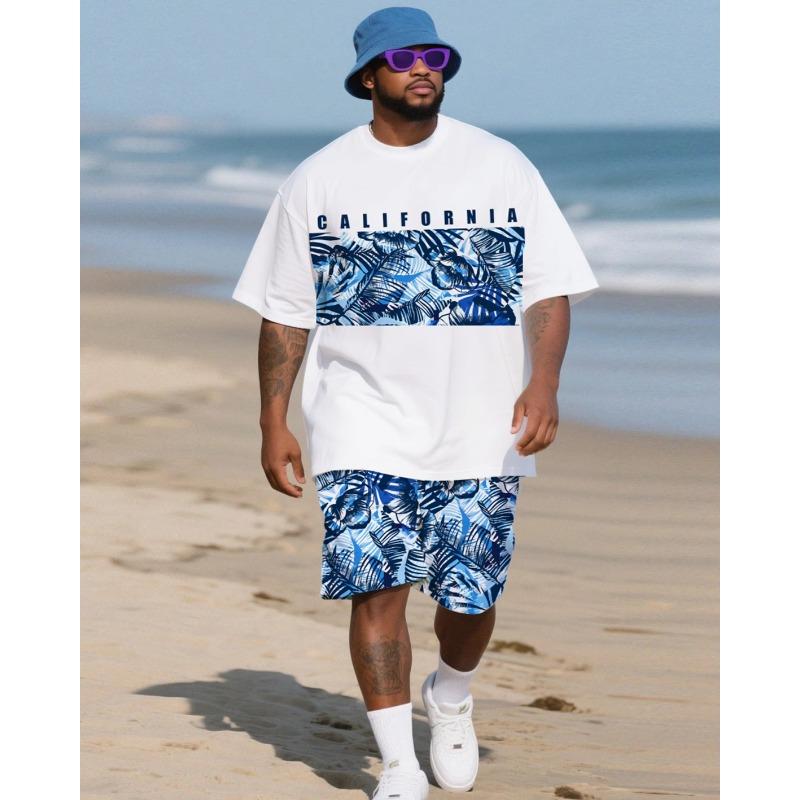 

XXS-6XL Men s Large Size Oil Painting Coconut Tree Vacation Short-sleeved T-shirt Shorts Two-piece Set 6XL