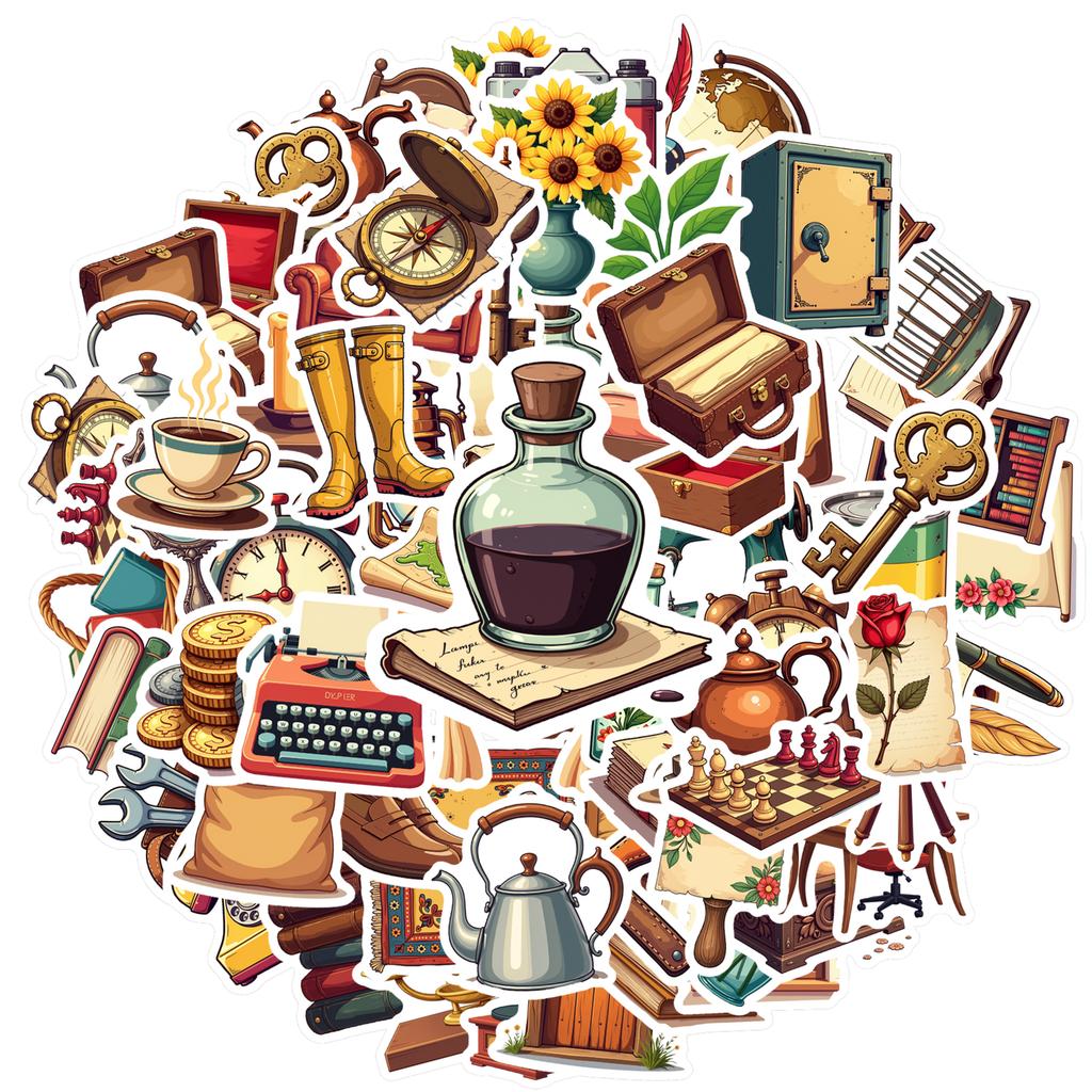 Vintage Retro Office Decals Nostalgic Antique Stationery School Supplies Stationery Stickers For Guitar Suitcase